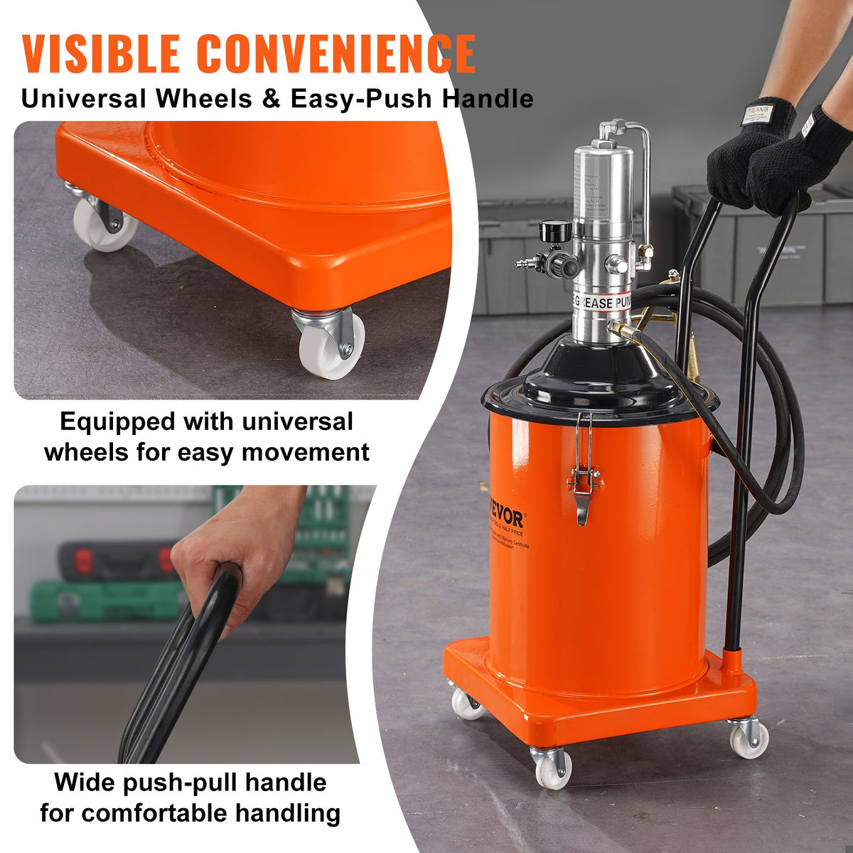 Grease Pump 20L Air Operated with 3.88m Hose Wheels and 50:1 Pressure