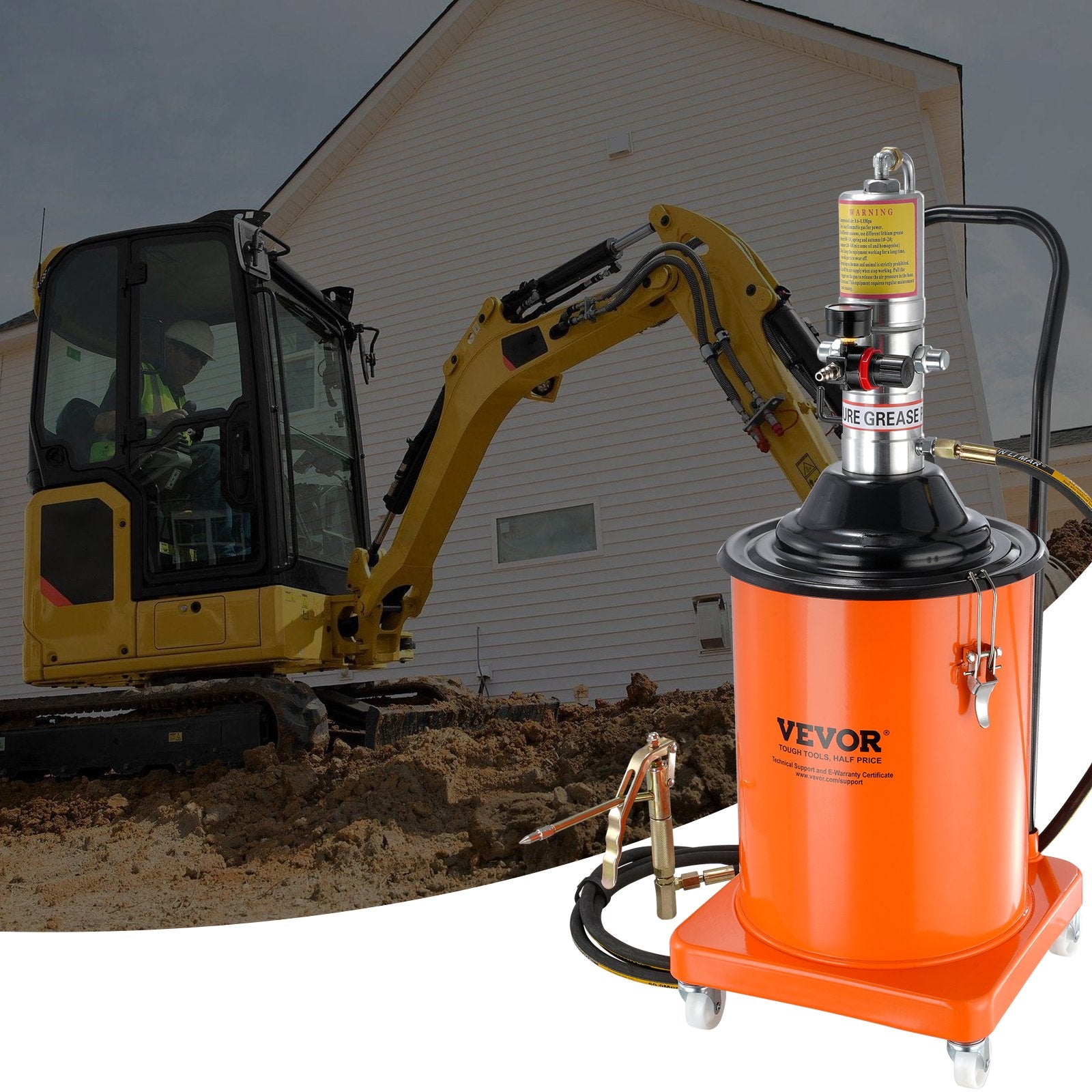 Grease Pump 20L Air Operated with 3.88m Hose Wheels and 50:1 Pressure