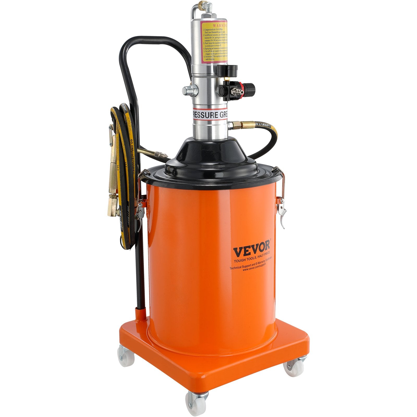 Grease Pump 20L Air Operated with 3.88m Hose Wheels and 50:1 Pressure