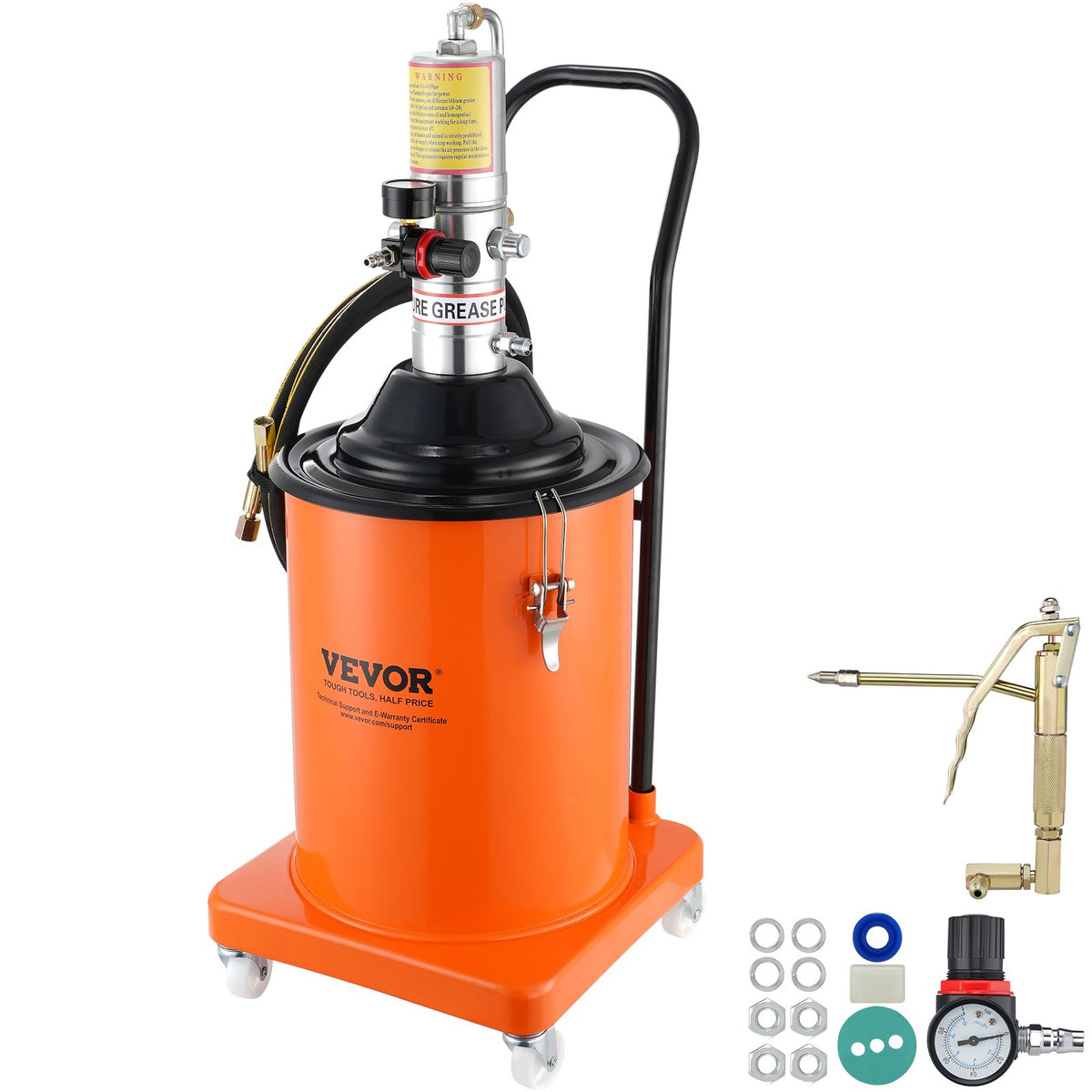 Grease Pump 20L Air Operated with 3.88m Hose Wheels and 50:1 Pressure