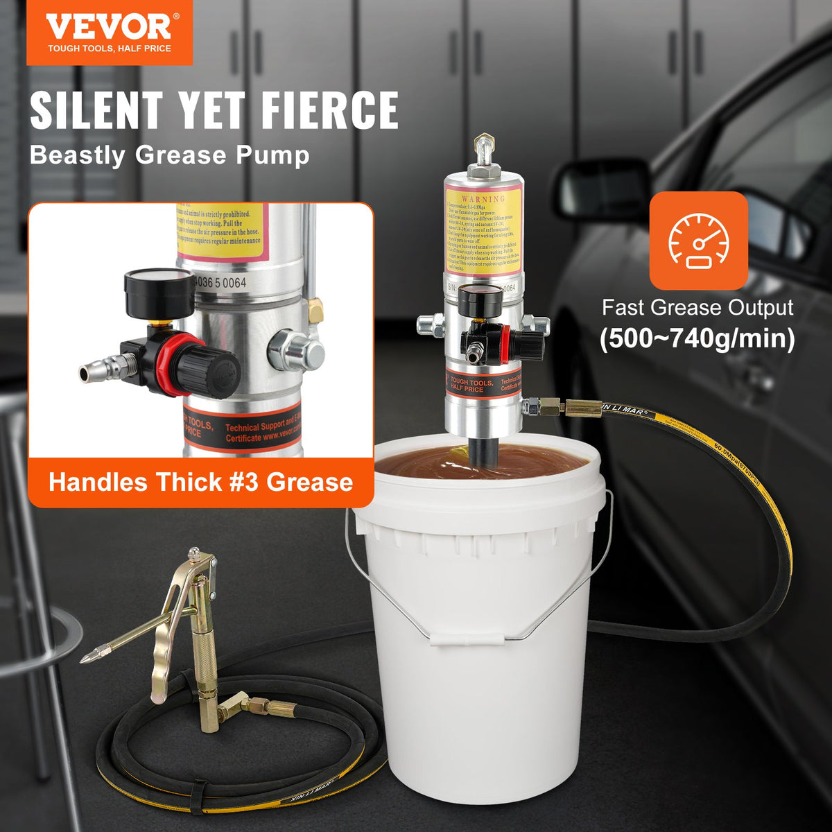 Grease Pump 50:1 Air Operated with 3.88m Hose and 360° Swivel Gun Head