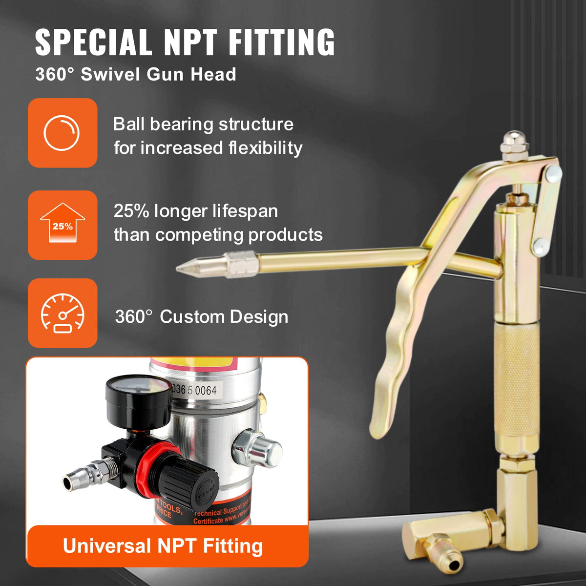 Grease Pump 50:1 Air Operated with 3.88m Hose and 360° Swivel Gun Head