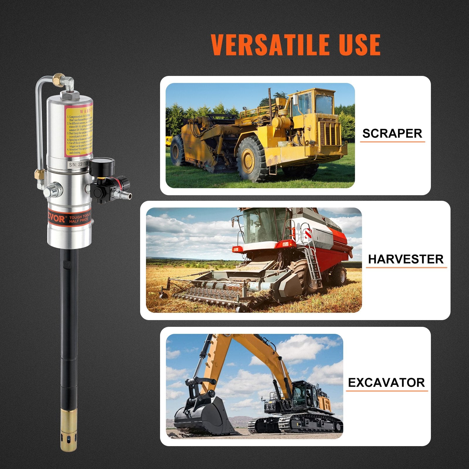 Grease Pump 50:1 Air Operated with 3.88m Hose and 360° Swivel Gun Head