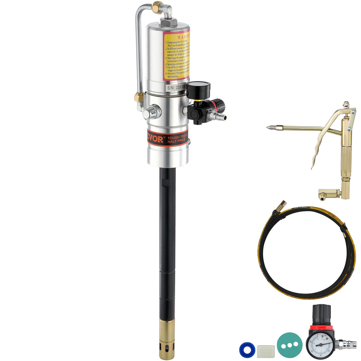 Grease Pump 50:1 Air Operated with 3.88m Hose and 360° Swivel Gun Head