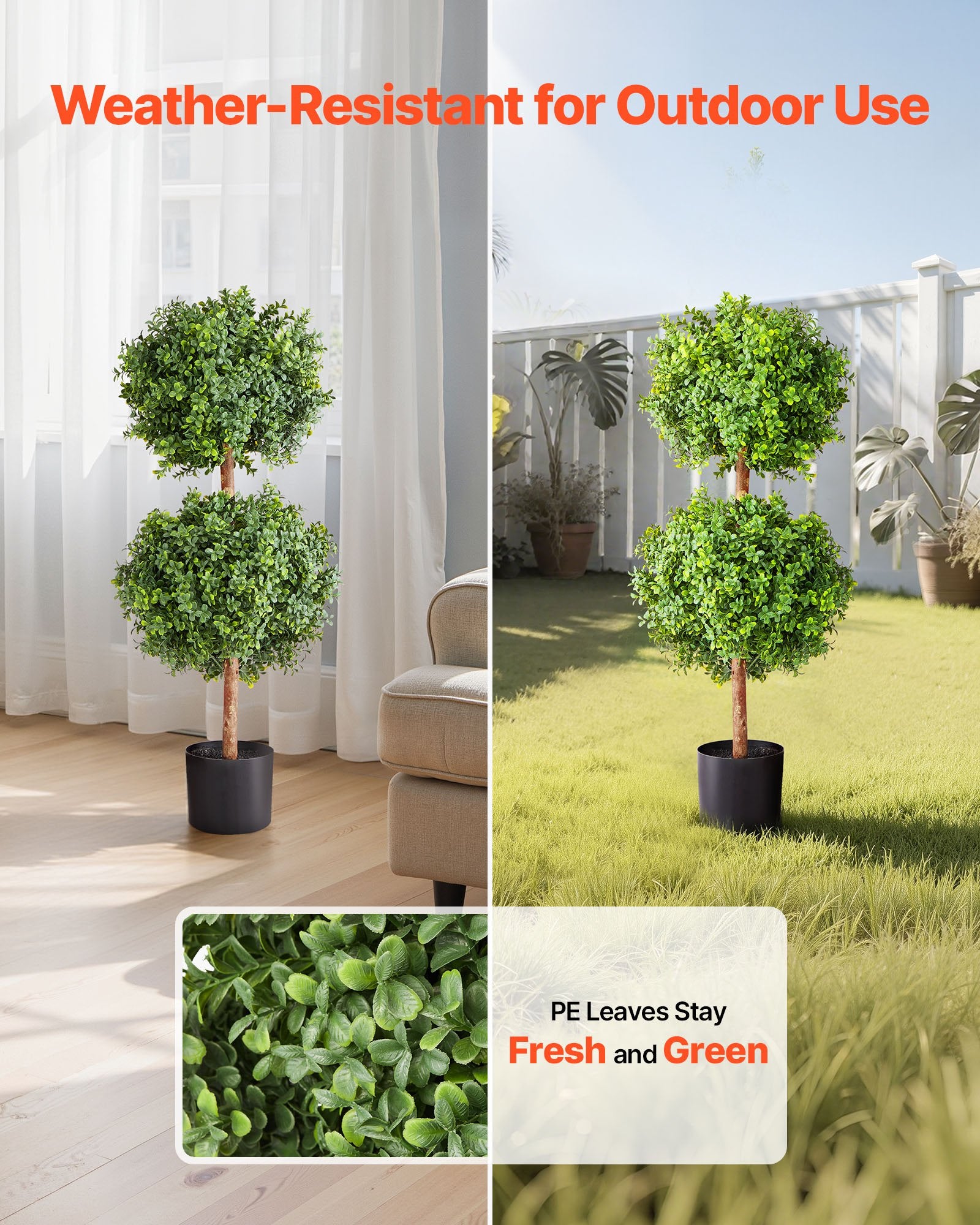 Artificial Topiary Boxwood Double Ball, 2-Pack 914mm Faux Plant Balls for Decor
