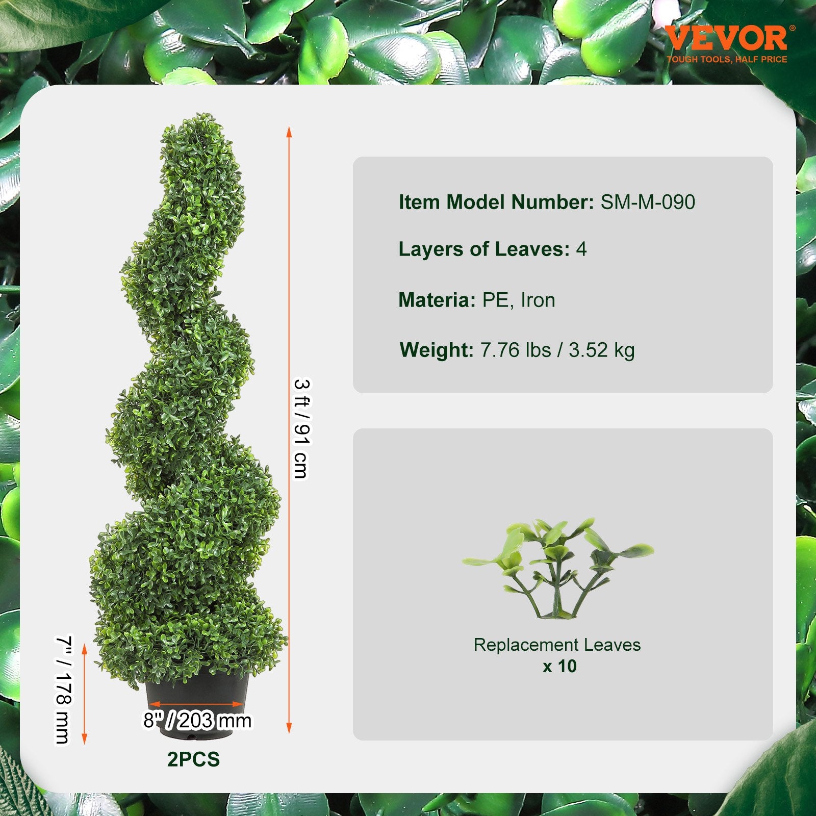 Artificial Topiaries Boxwood Trees 7.6cm Tall 2-Pack Faux Plant Leaves