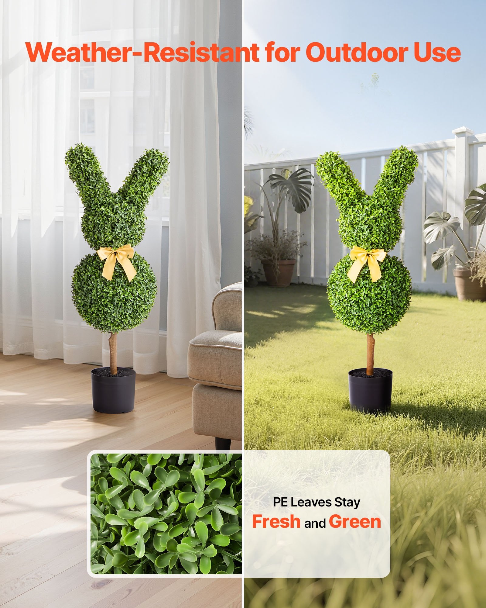 Artificial Topiary Bunny-Shaped Boxwood Ball 2-Pack 914mm Faux Plant Balls Décor