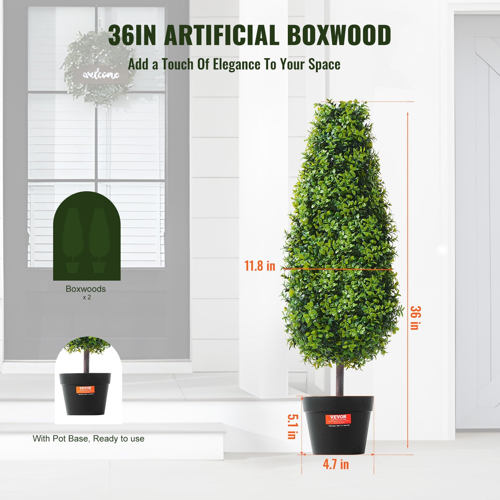 Artificial Boxwood Topiary Tree 36" Tall 2-Pack Faux Plant with Pot Decorations
