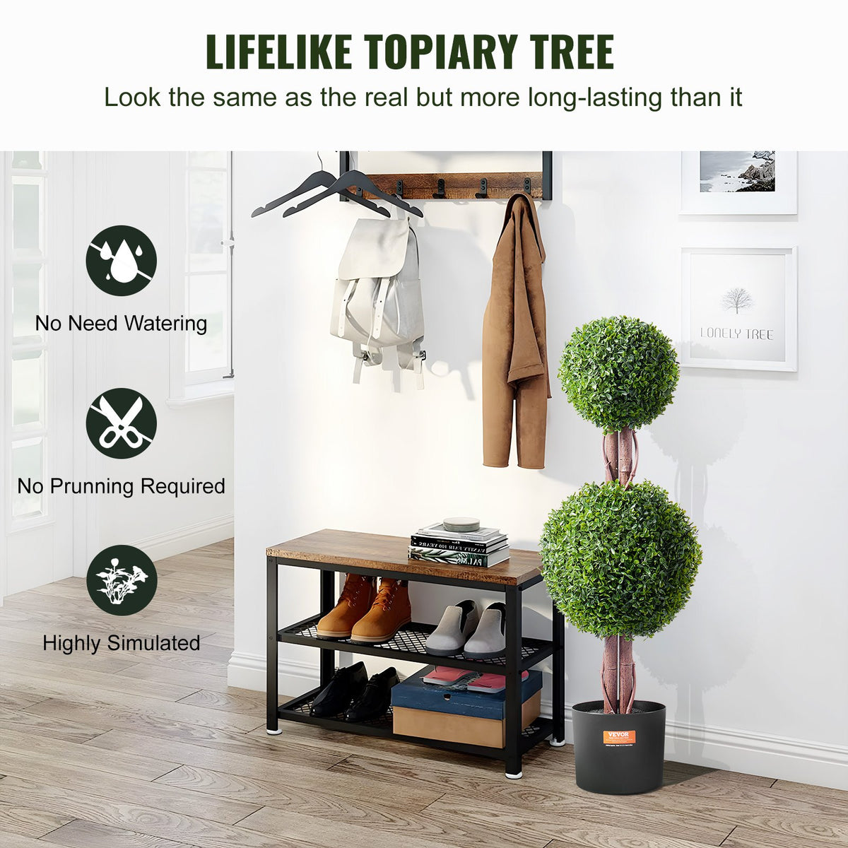 Artificial Boxwood Topiary Tree, 36" Tall 2-Pack Double Ball Faux Plant with Pot