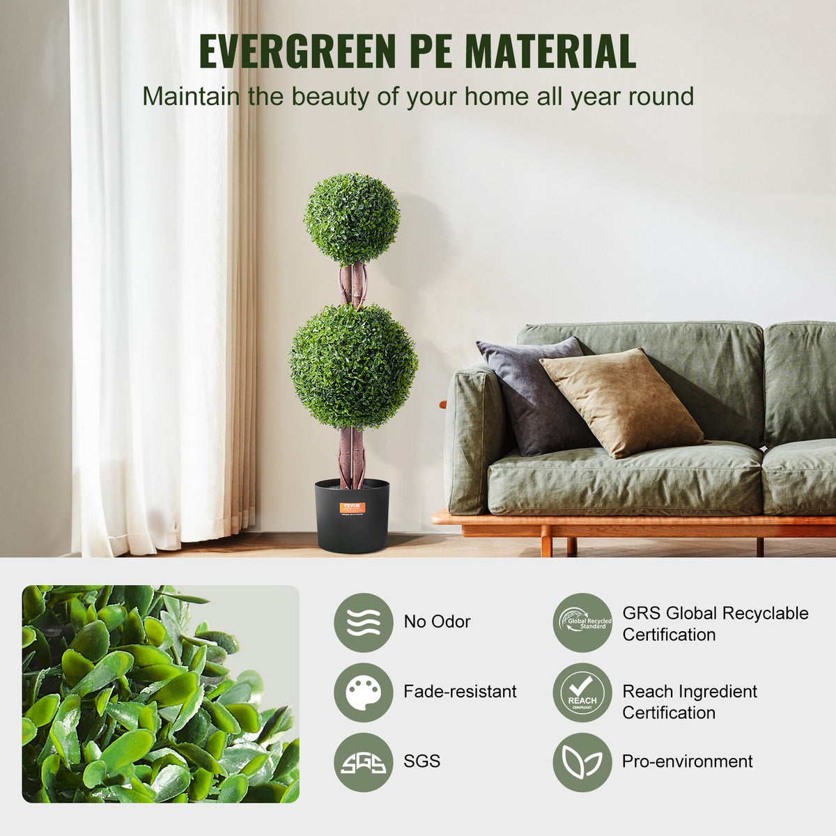 Artificial Boxwood Topiary Tree, 36" Tall 2-Pack Double Ball Faux Plant with Pot