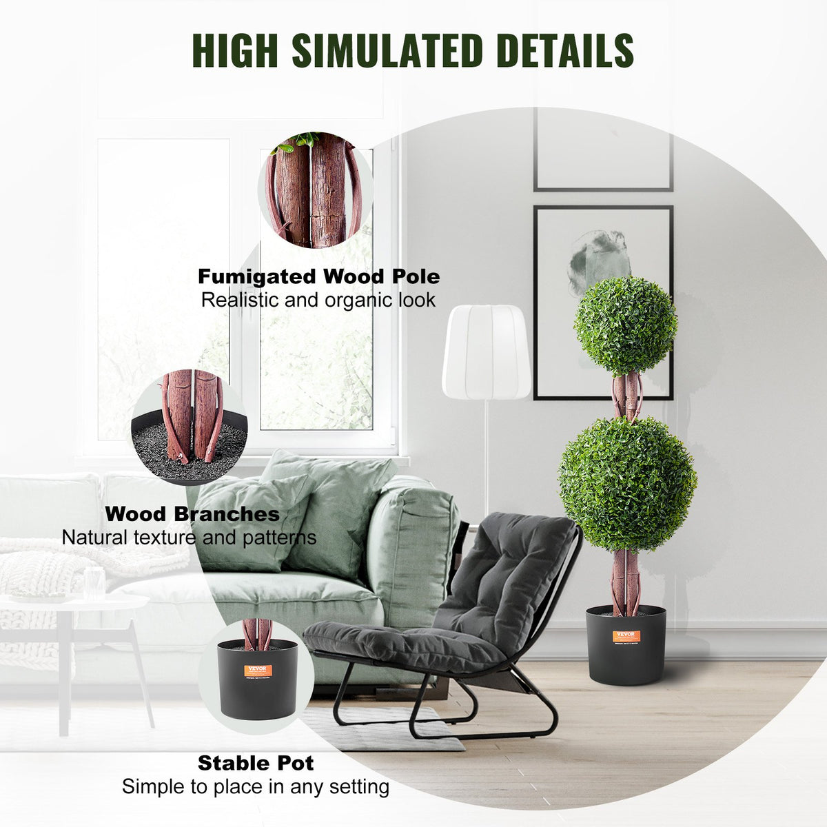 Artificial Boxwood Topiary Tree, 36" Tall 2-Pack Double Ball Faux Plant with Pot
