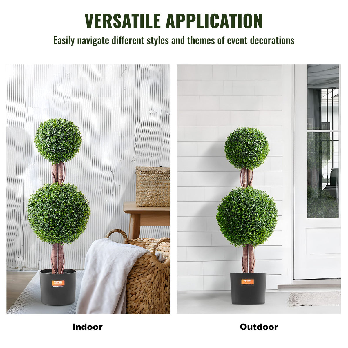 Artificial Boxwood Topiary Tree, 36" Tall 2-Pack Double Ball Faux Plant with Pot