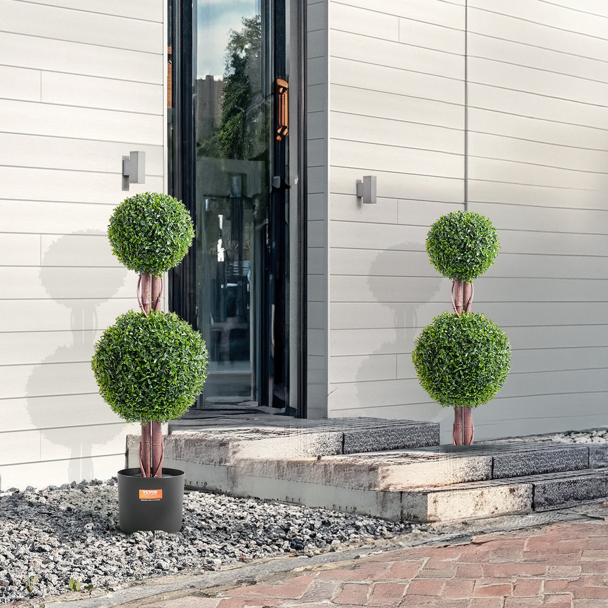 Artificial Boxwood Topiary Tree, 36" Tall 2-Pack Double Ball Faux Plant with Pot
