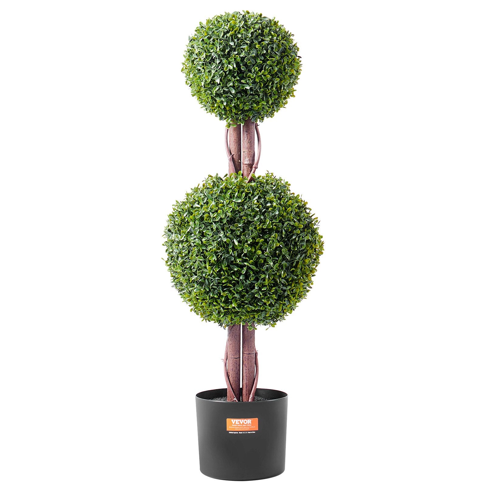 Artificial Boxwood Topiary Tree, 36" Tall 2-Pack Double Ball Faux Plant with Pot