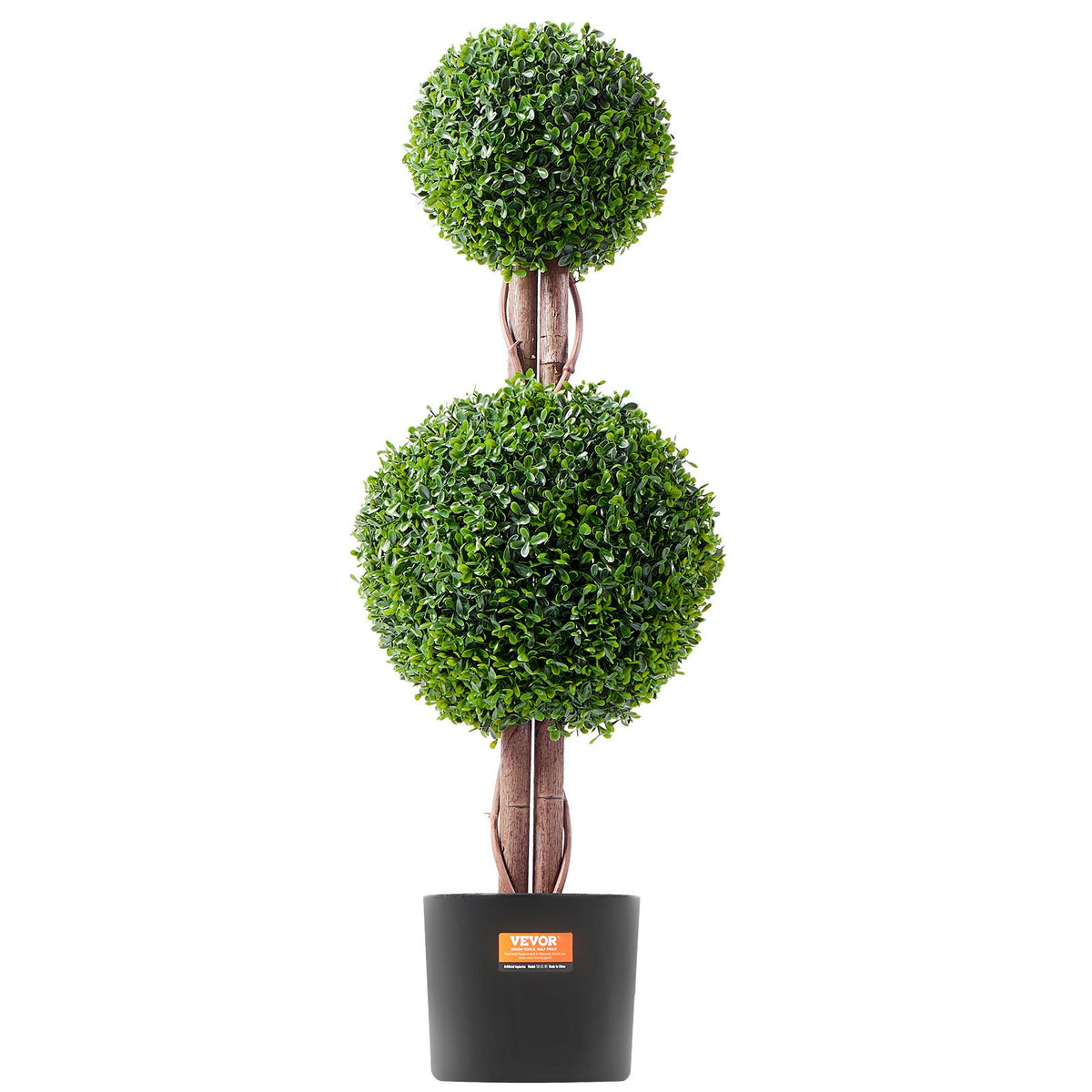 Artificial Boxwood Topiary Tree, 36" Tall 2-Pack Double Ball Faux Plant with Pot