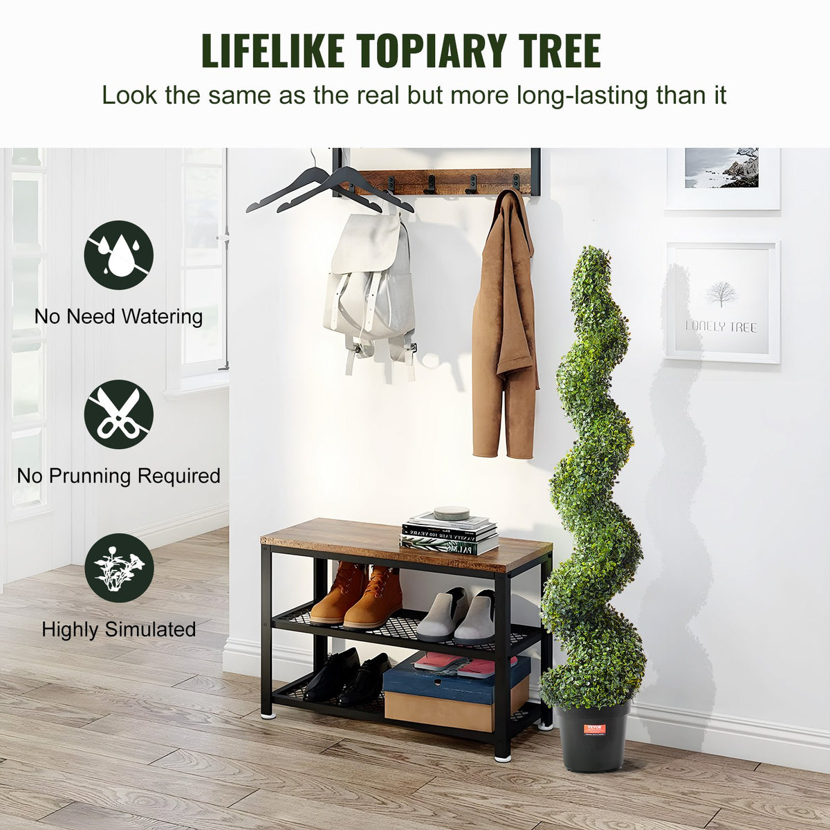 Artificial Boxwood Topiary Tree 60" Tall 2-Pack Spiral Faux Plant with Pot Leave