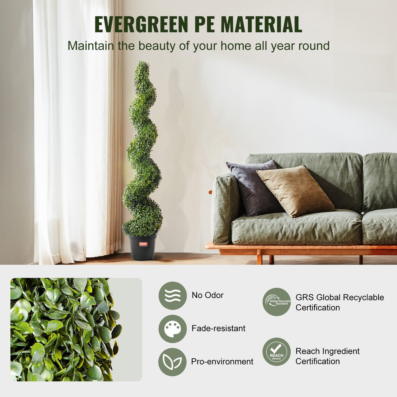 Artificial Boxwood Topiary Tree 60" Tall 2-Pack Spiral Faux Plant with Pot Leave