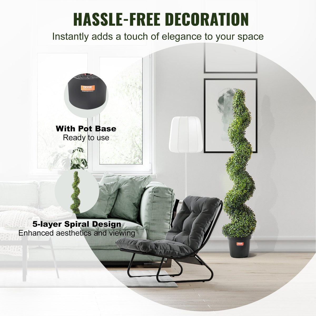 Artificial Boxwood Topiary Tree 60" Tall 2-Pack Spiral Faux Plant with Pot Leave