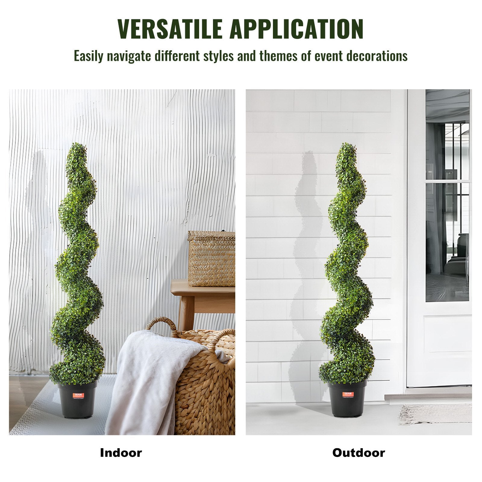 Artificial Boxwood Topiary Tree 60" Tall 2-Pack Spiral Faux Plant with Pot Leave