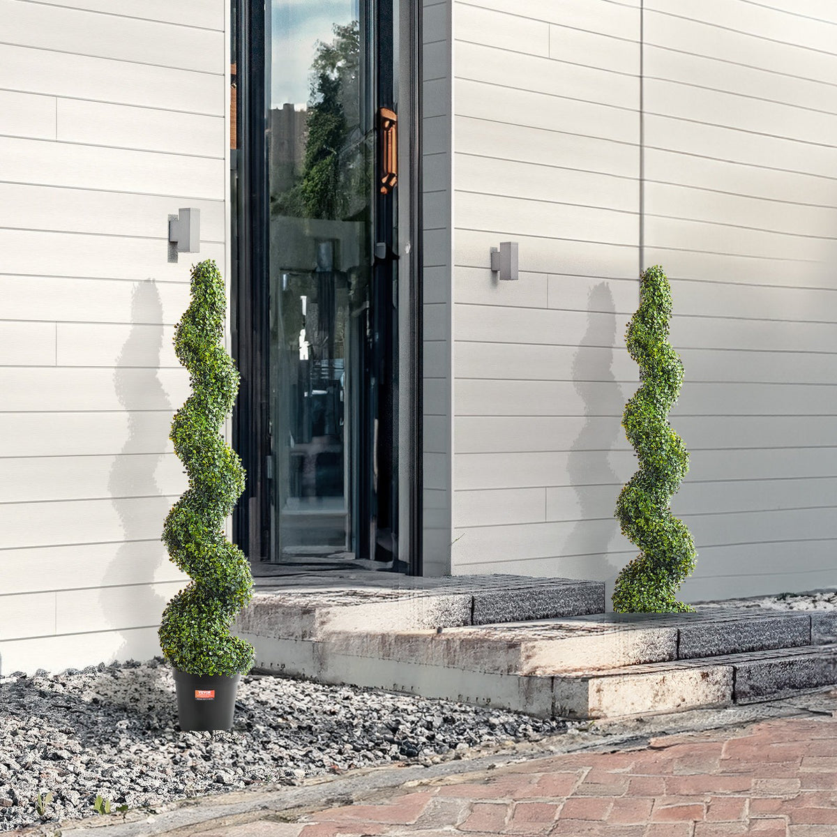 Artificial Boxwood Topiary Tree 60" Tall 2-Pack Spiral Faux Plant with Pot Leave