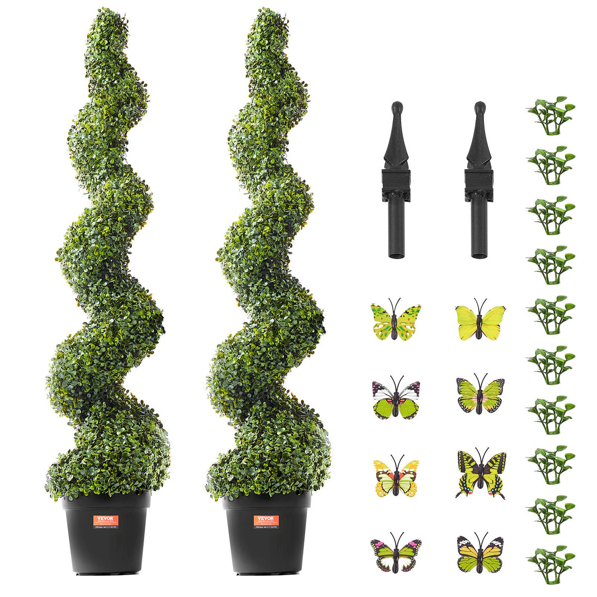 Artificial Boxwood Topiary Tree 60" Tall 2-Pack Spiral Faux Plant with Pot Leave