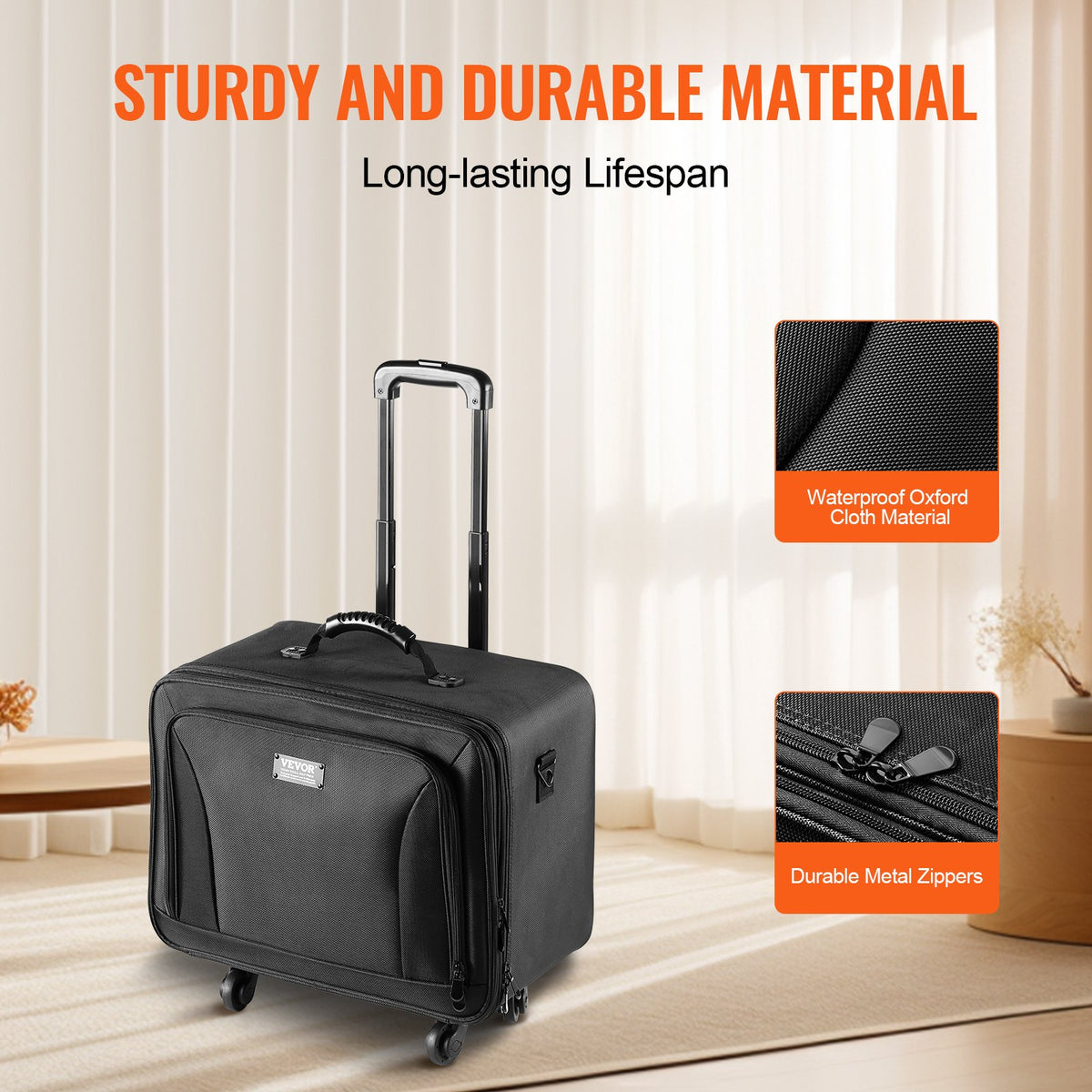 Rolling Makeup Train Case Large 3-Tier Storage with Handle Wheels Strap Black