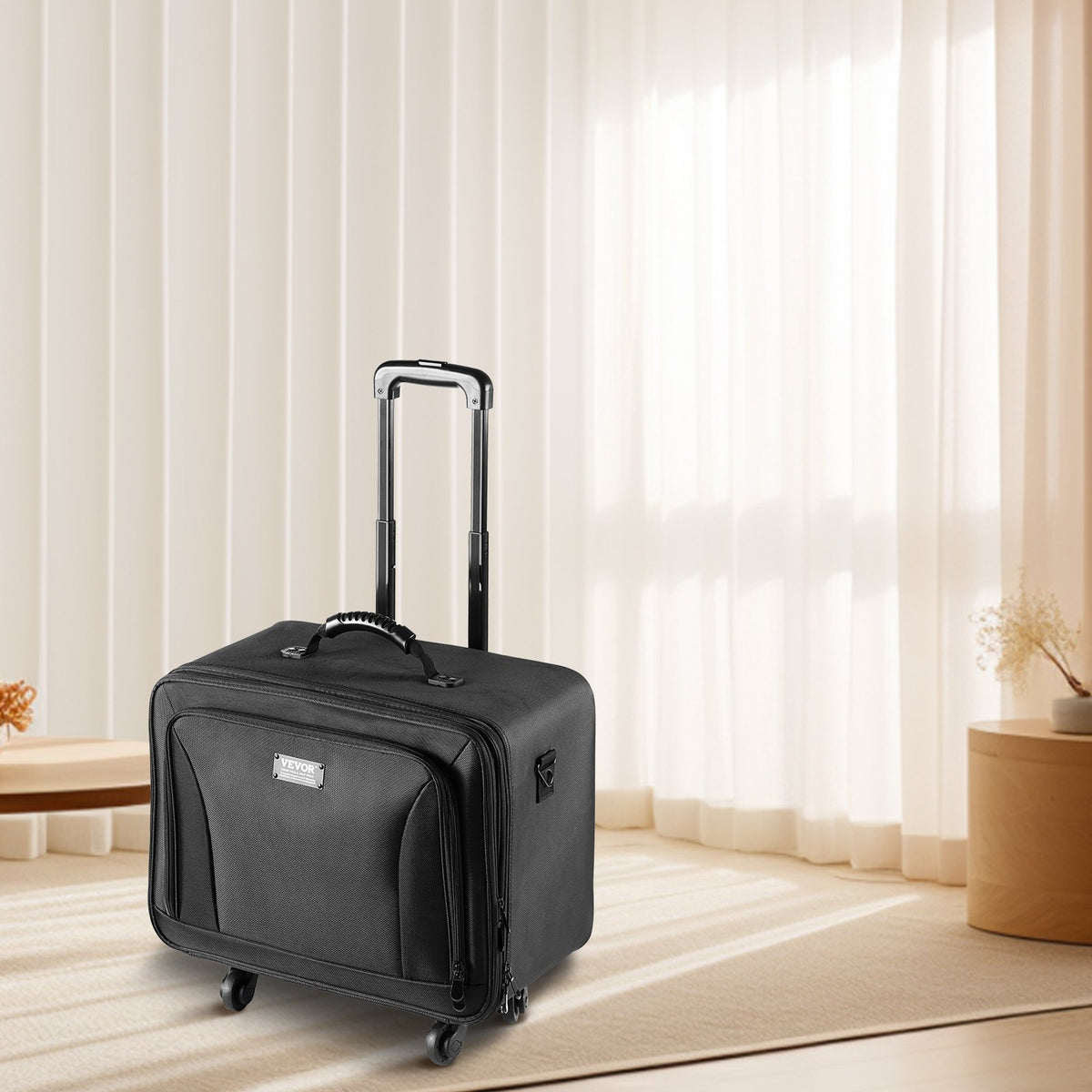 Rolling Makeup Train Case Large 3-Tier Storage with Handle Wheels Strap Black