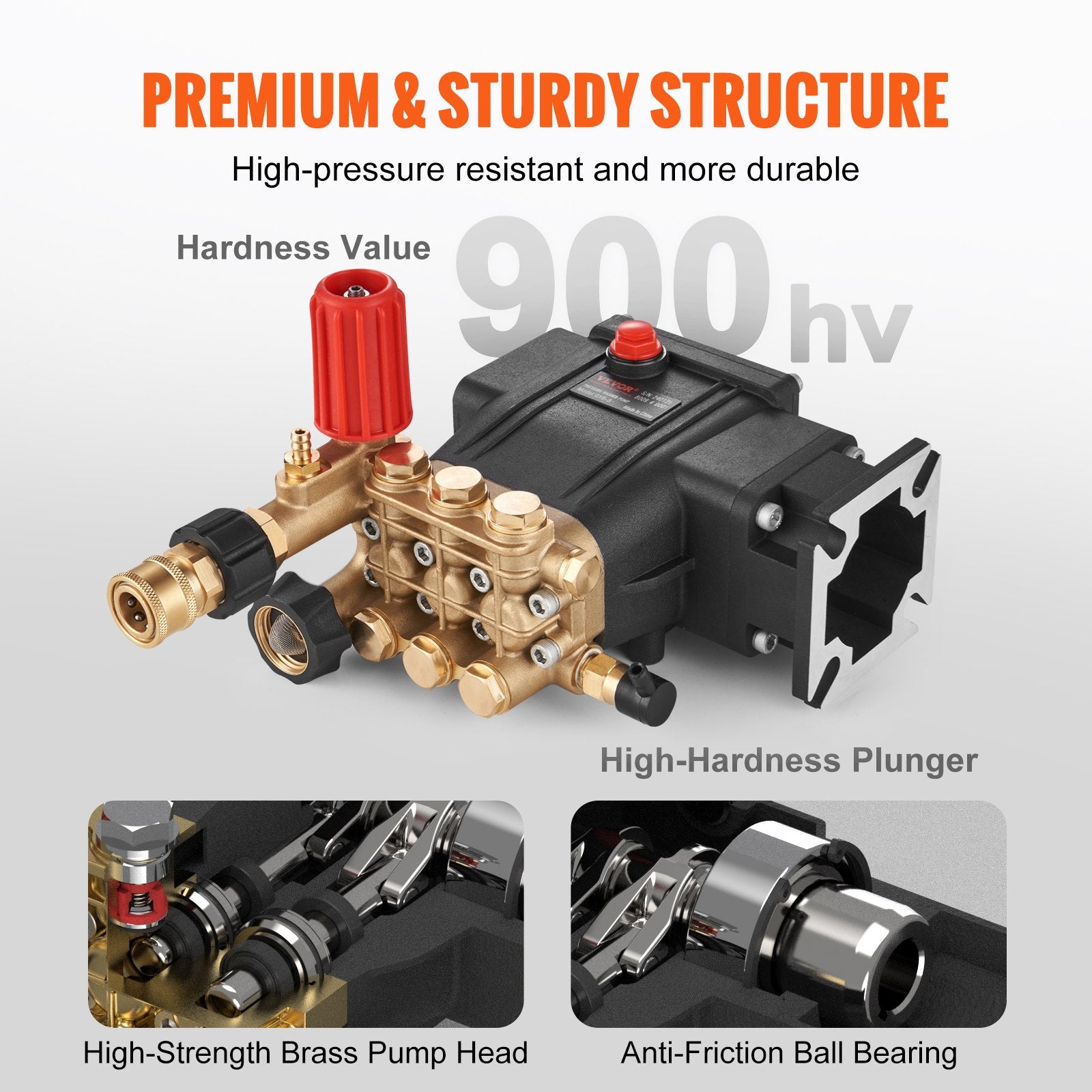 Pressure Washer Pump Horizontal Triplex Plunger 3700PSI 2.5GPM Replacement