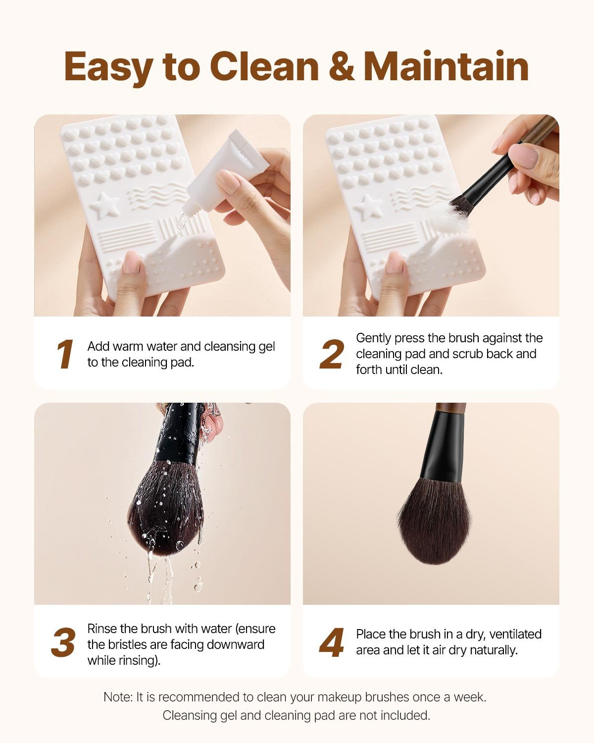 9-Piece Makeup Brush Set Foundation Eyeshadow Natural Vegan Wood Handle