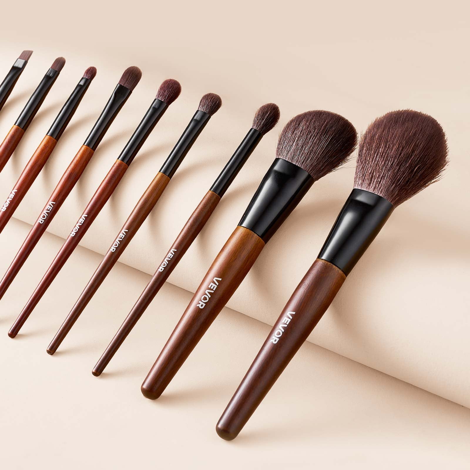 9-Piece Makeup Brush Set Foundation Eyeshadow Natural Vegan Wood Handle