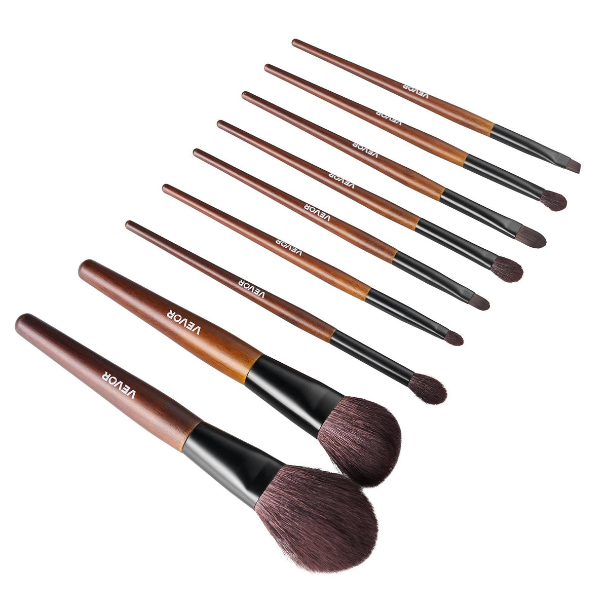 9-Piece Makeup Brush Set Foundation Eyeshadow Natural Vegan Wood Handle