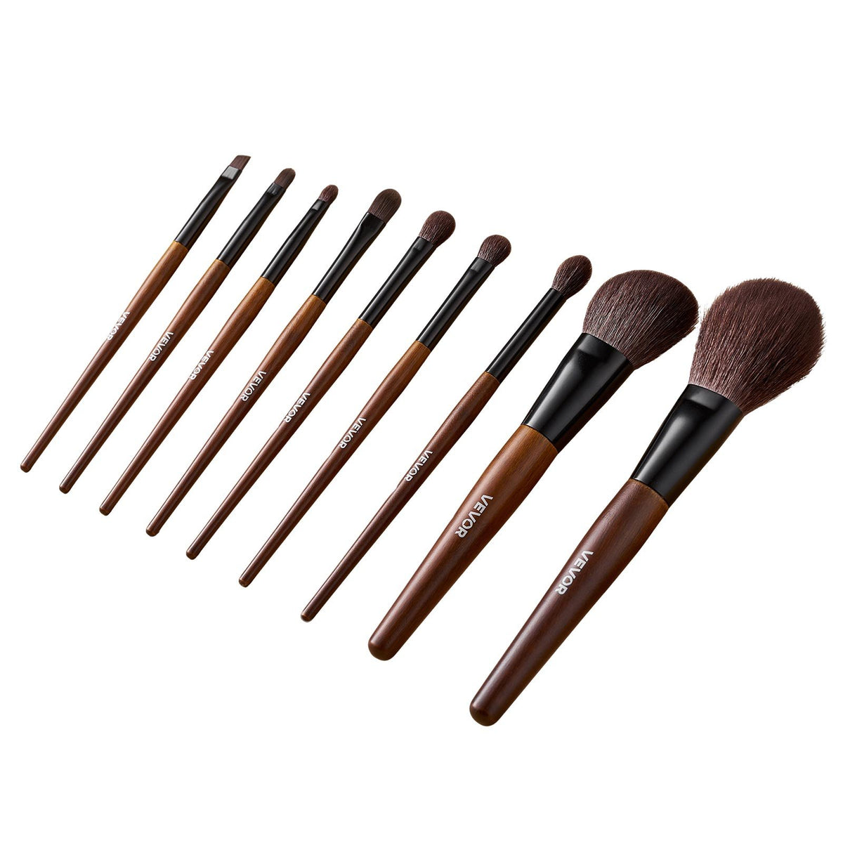 9-Piece Makeup Brush Set Foundation Eyeshadow Natural Vegan Wood Handle