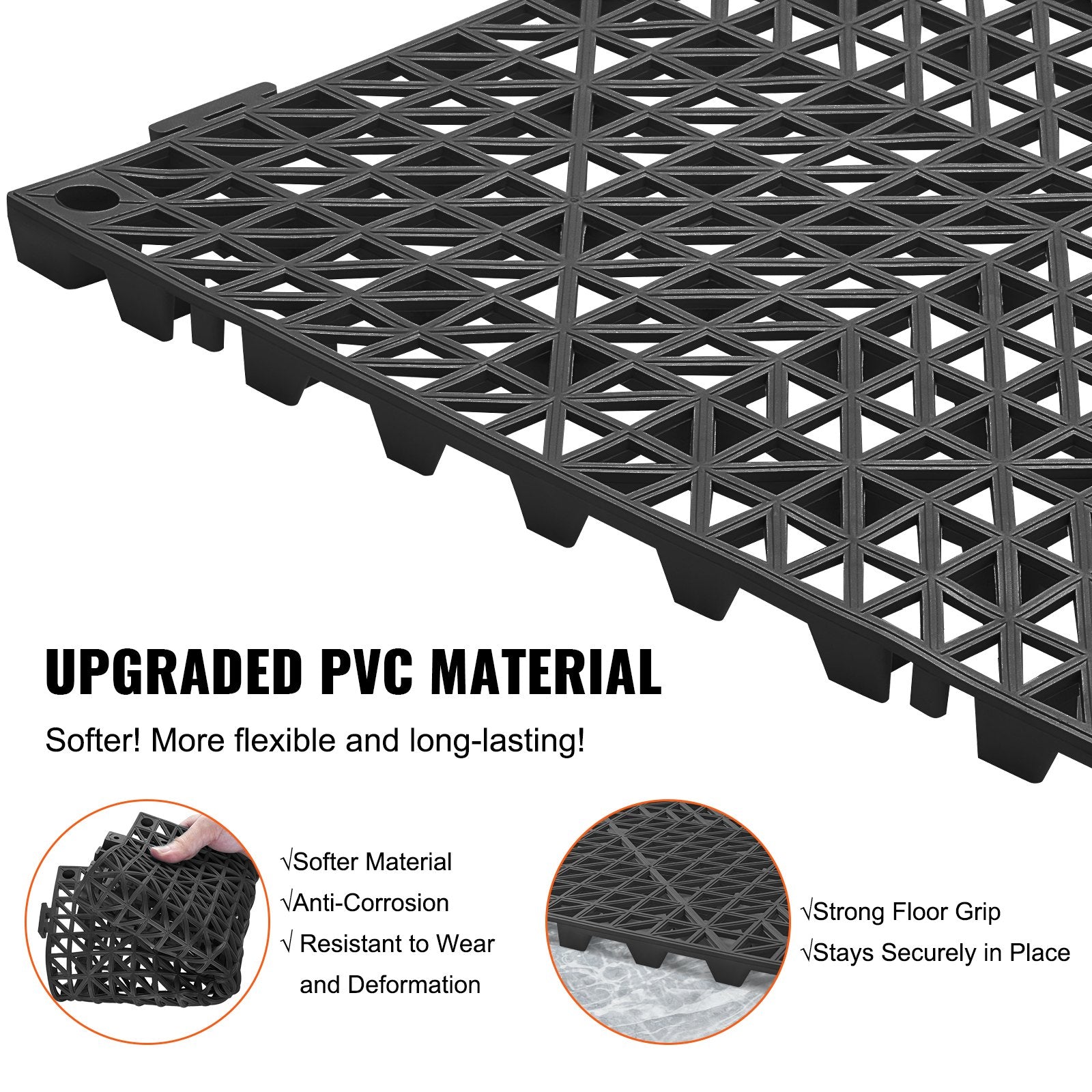 Modular Interlocking Cushion 50 Pack 30x30cm PVC Drainage Floor Tiles Black