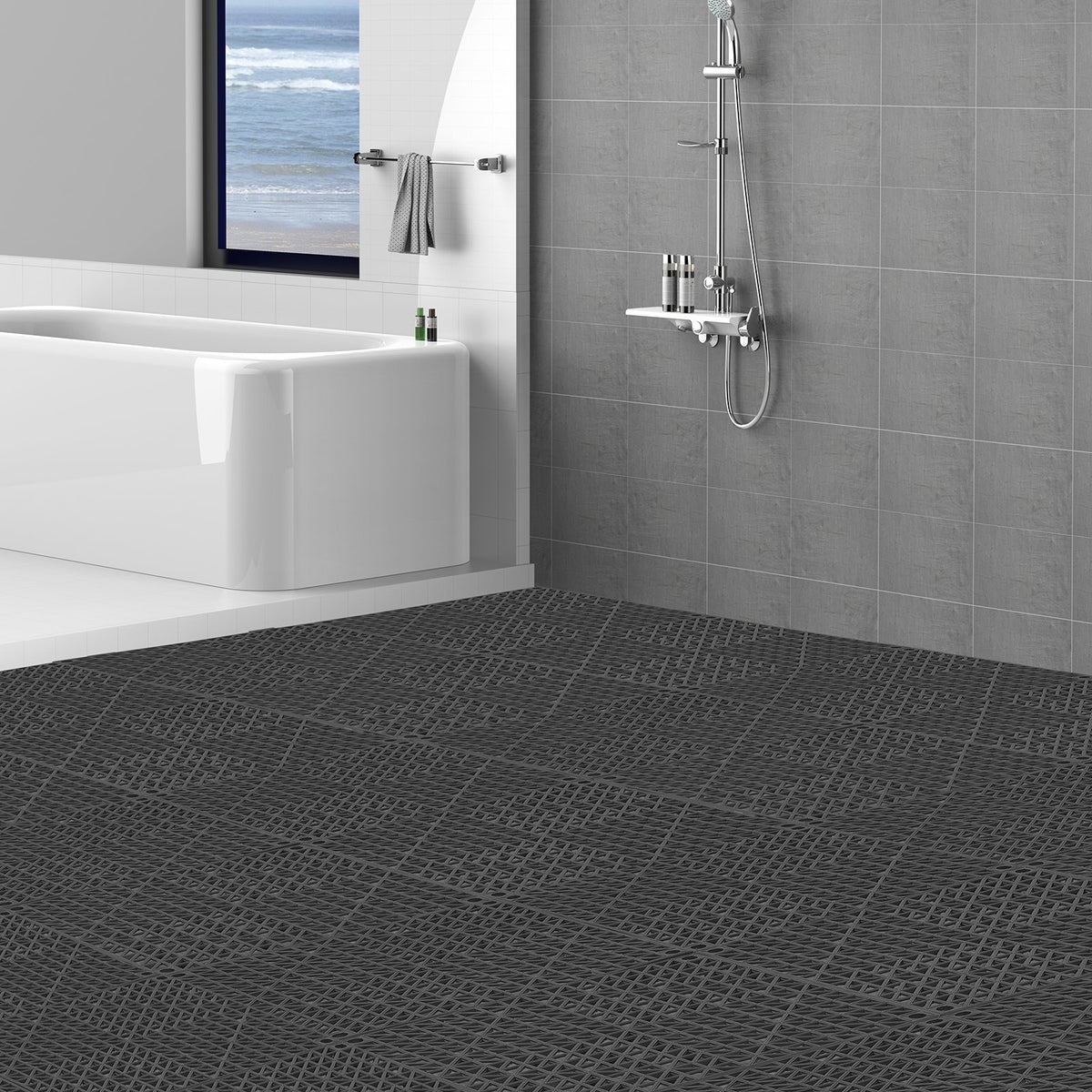 Modular Interlocking Cushion 50 Pack 30x30cm PVC Drainage Floor Tiles Black