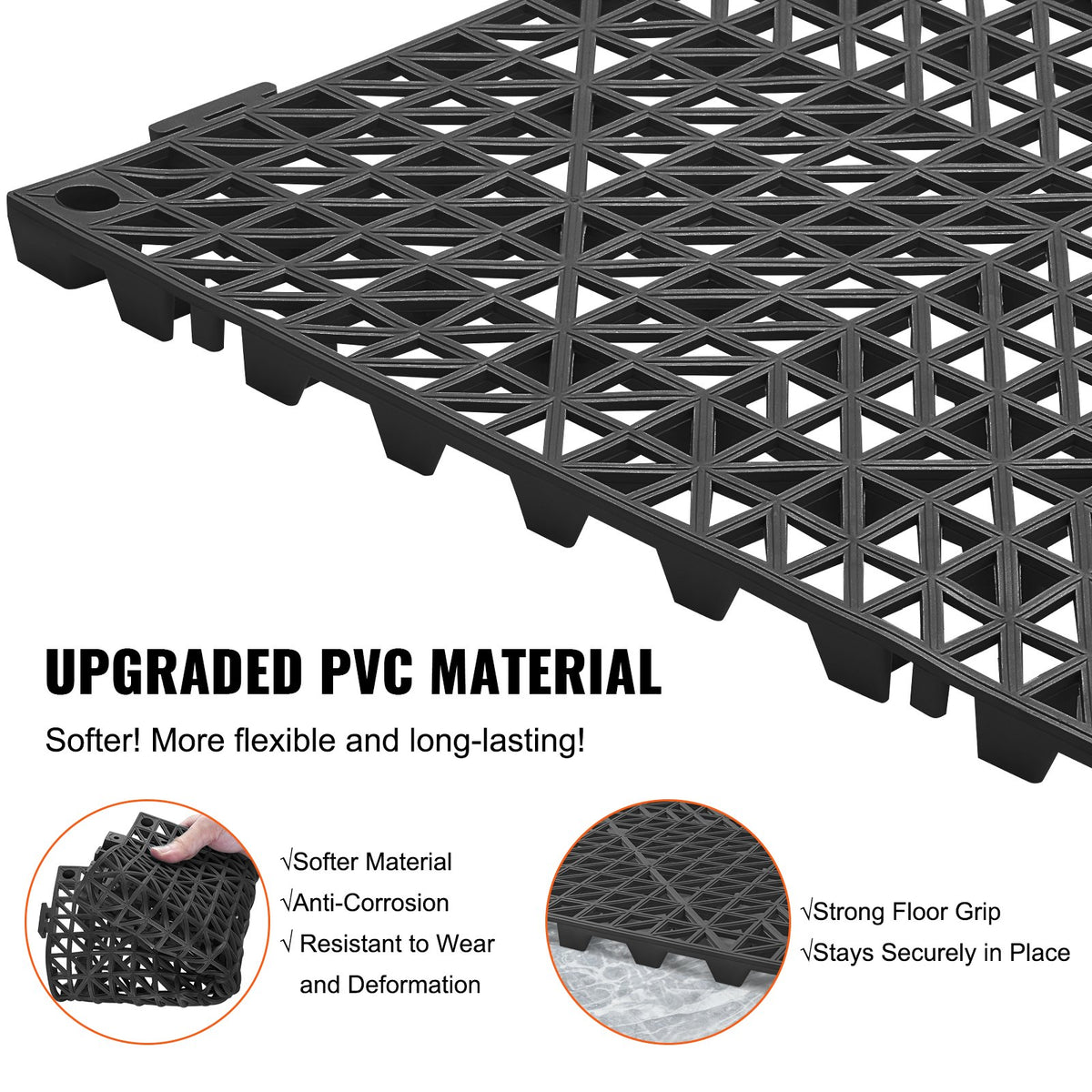Modular Interlocking Cushion 12 Pack 30x30cm PVC Drainage Floor Tiles Black