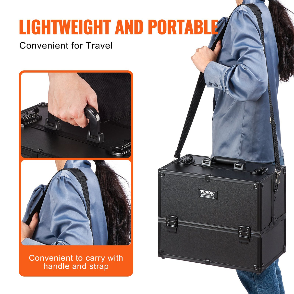 Portable Makeup Train Case 6 Tier Trays Cosmetic Organizer with Strap