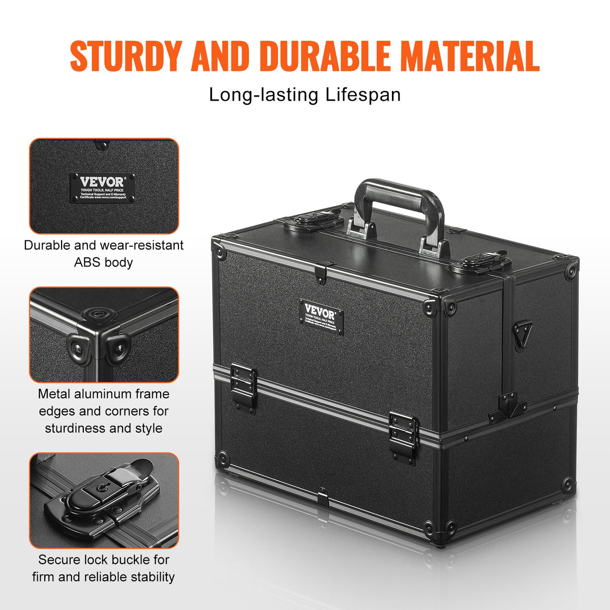 Portable Makeup Train Case 6 Tier Trays Cosmetic Organizer with Strap