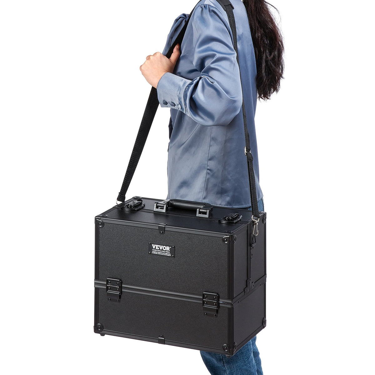 Portable Makeup Train Case 6 Tier Trays Cosmetic Organizer with Strap