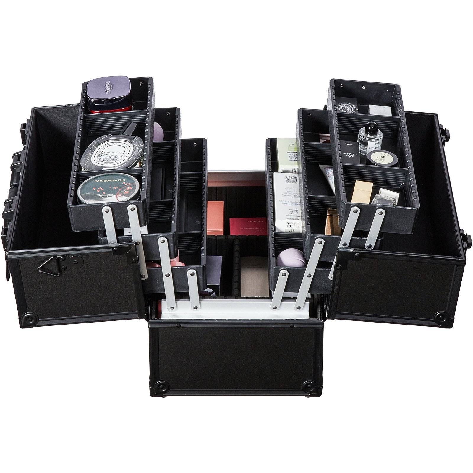 Portable Makeup Train Case 6 Tier Trays Cosmetic Organizer with Strap