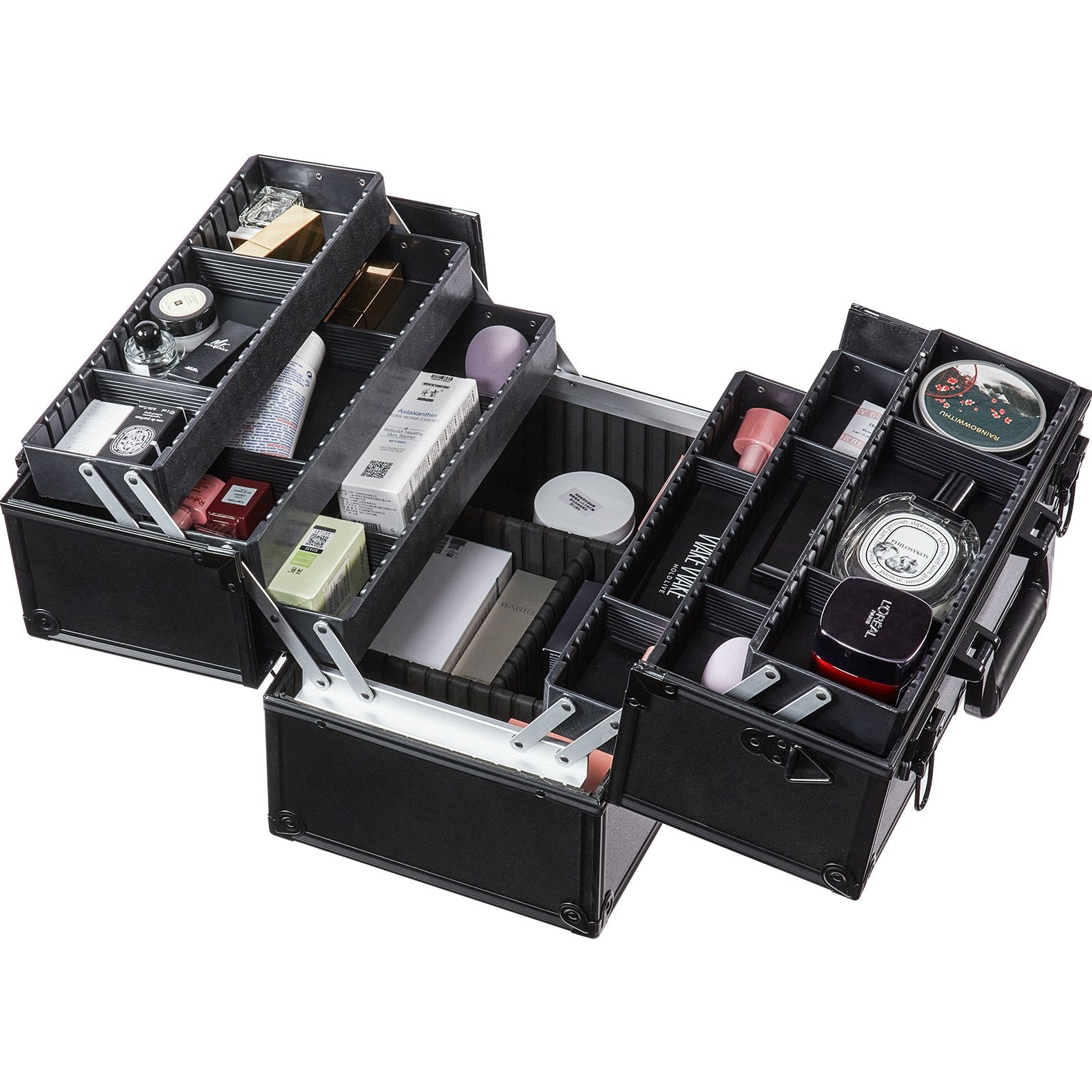 Portable Makeup Train Case 6 Tier Trays Cosmetic Organizer with Strap