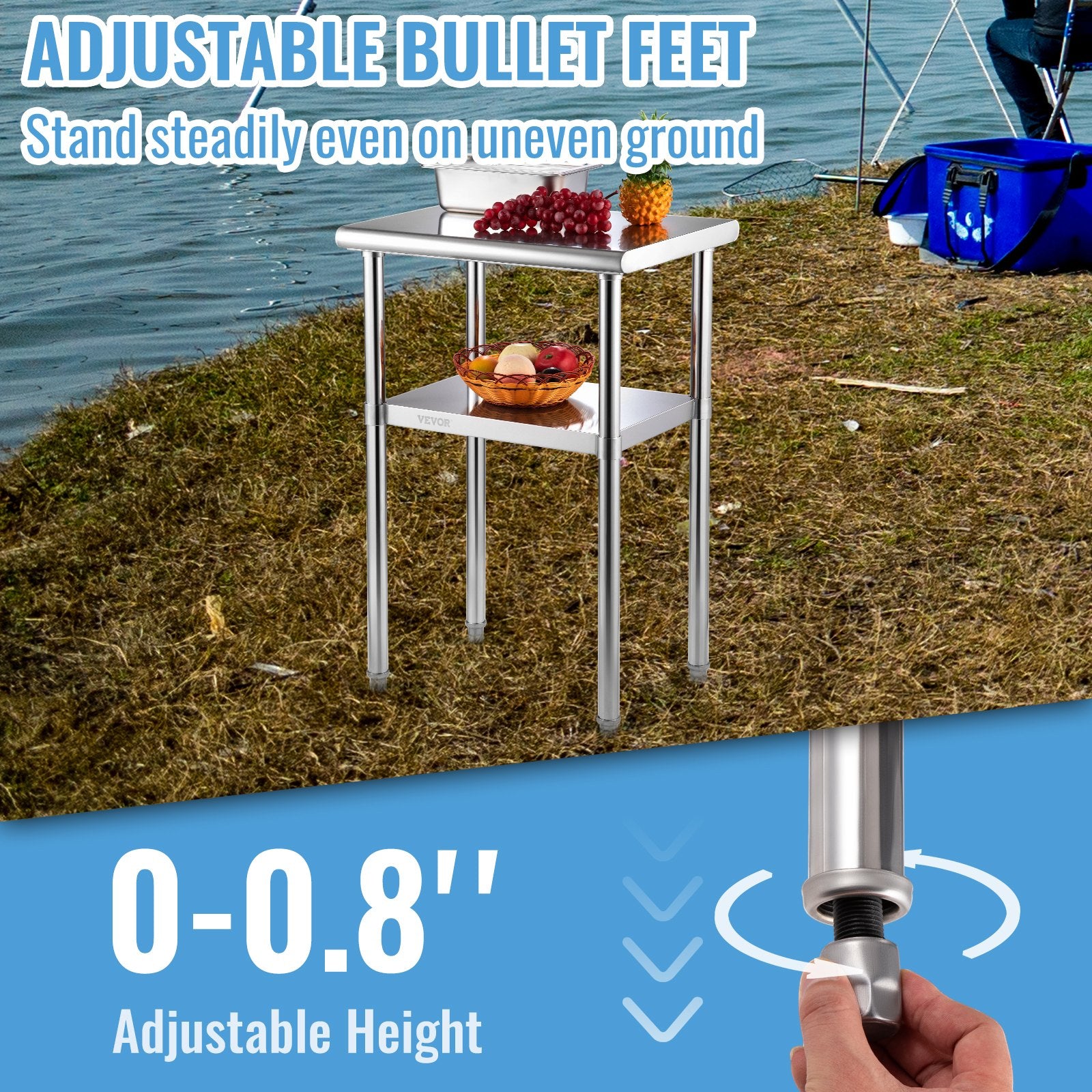 Stainless Steel Prep Table 61x45.7x91.4cm Heavy Duty Worktable 272kg Load