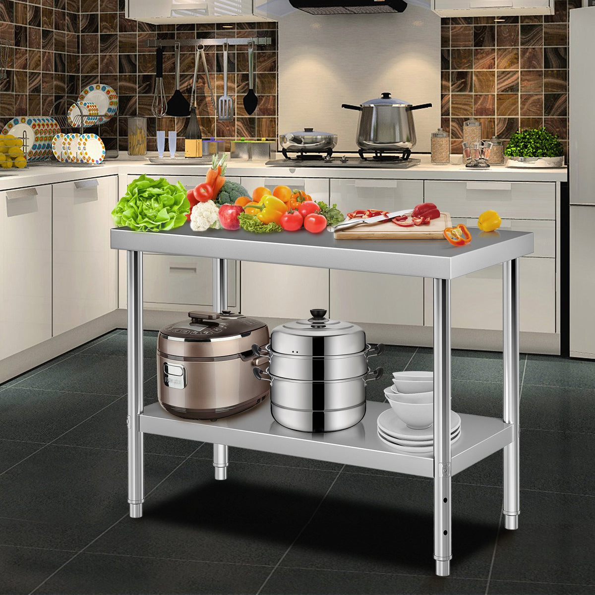Stainless Steel Prep Table 122x46x86cm Heavy Duty Worktable 250kg Load