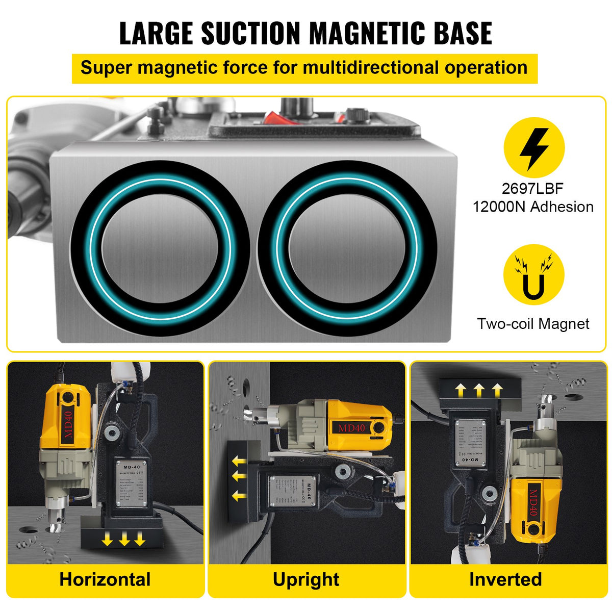Magnetic Drill 1100W 1.57" Boring, 580RPM Portable Electric Mag Drill with 7 Bits