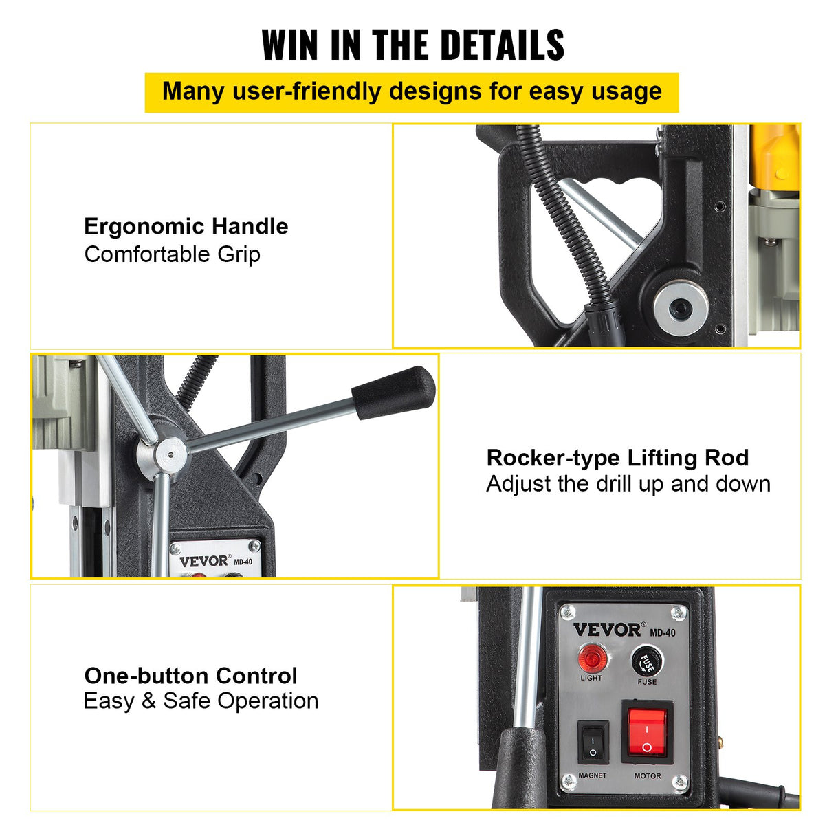 Magnetic Drill 1100W 1.57" Boring, 580RPM Portable Electric Mag Drill with 7 Bits