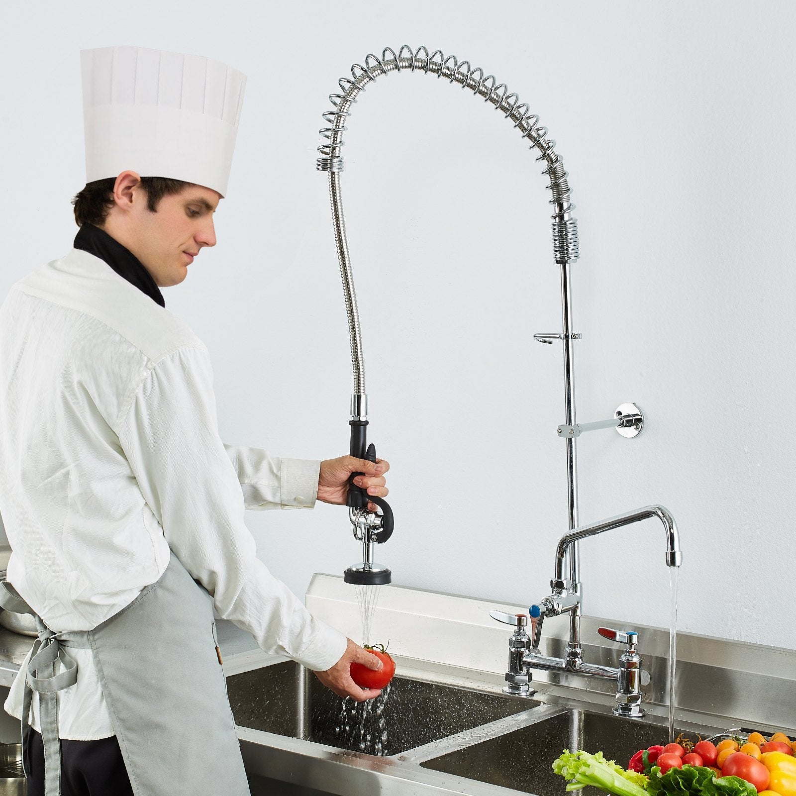 44" Commercial Pre-Rinse Kitchen Faucet Deck Mount with 12" Swing Spout