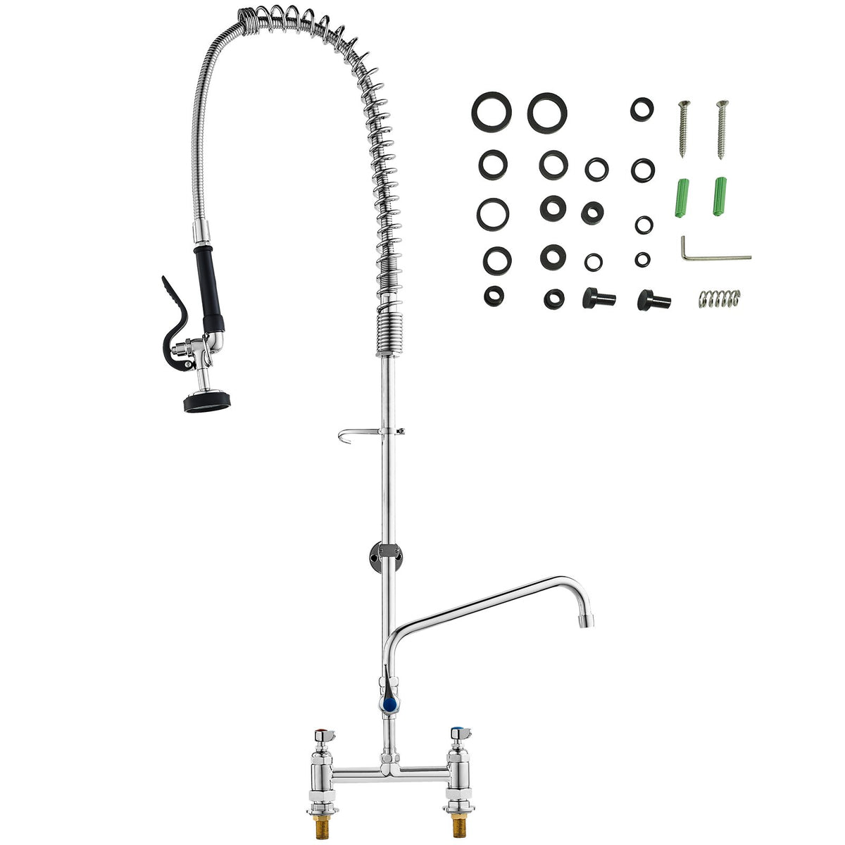 44" Commercial Pre-Rinse Kitchen Faucet Deck Mount with 12" Swing Spout