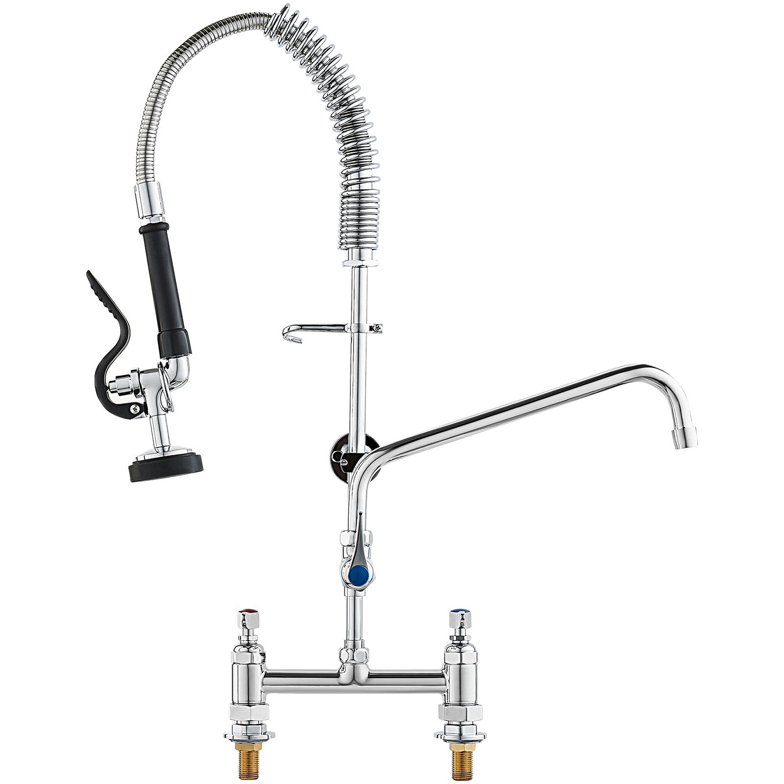 Commercial Faucet with Pre-Rinse Sprayer 26" Height 8" Center 12" Swing Spout