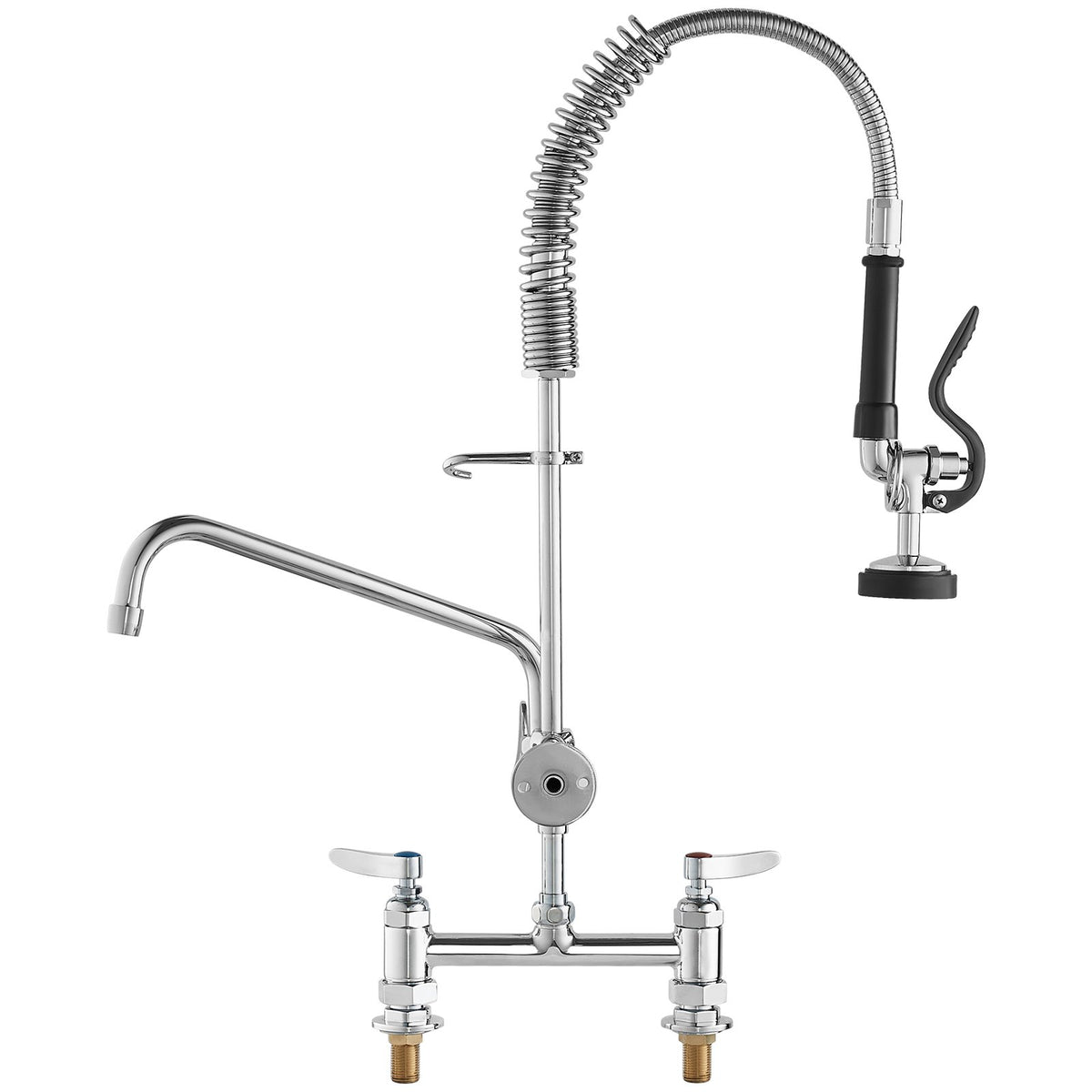 Commercial Faucet with Pre-Rinse Sprayer 26" Height 8" Center 12" Swing Spout