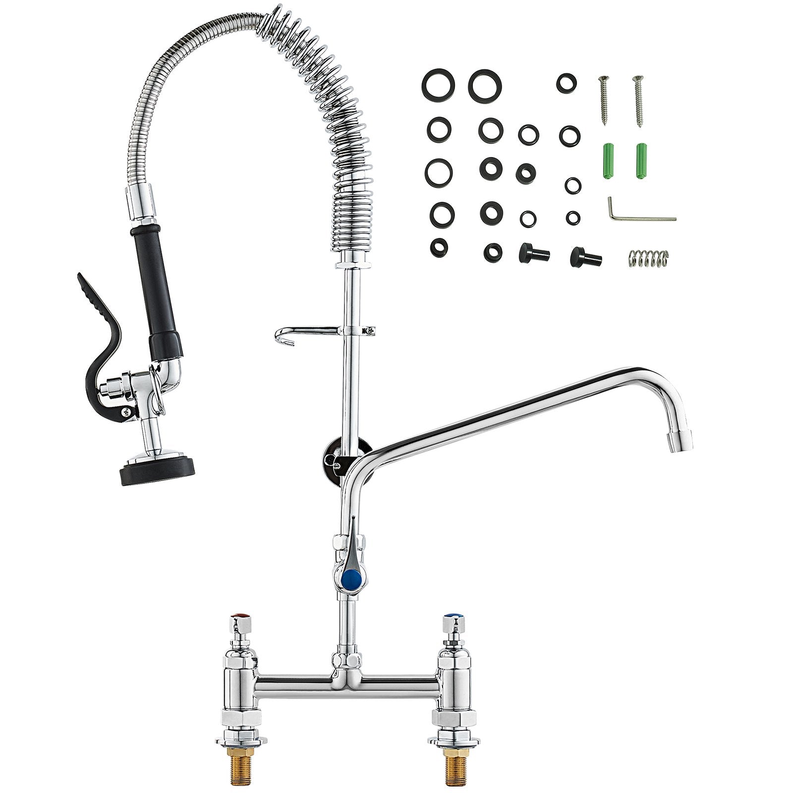 Commercial Faucet with Pre-Rinse Sprayer 26" Height 8" Center 12" Swing Spout