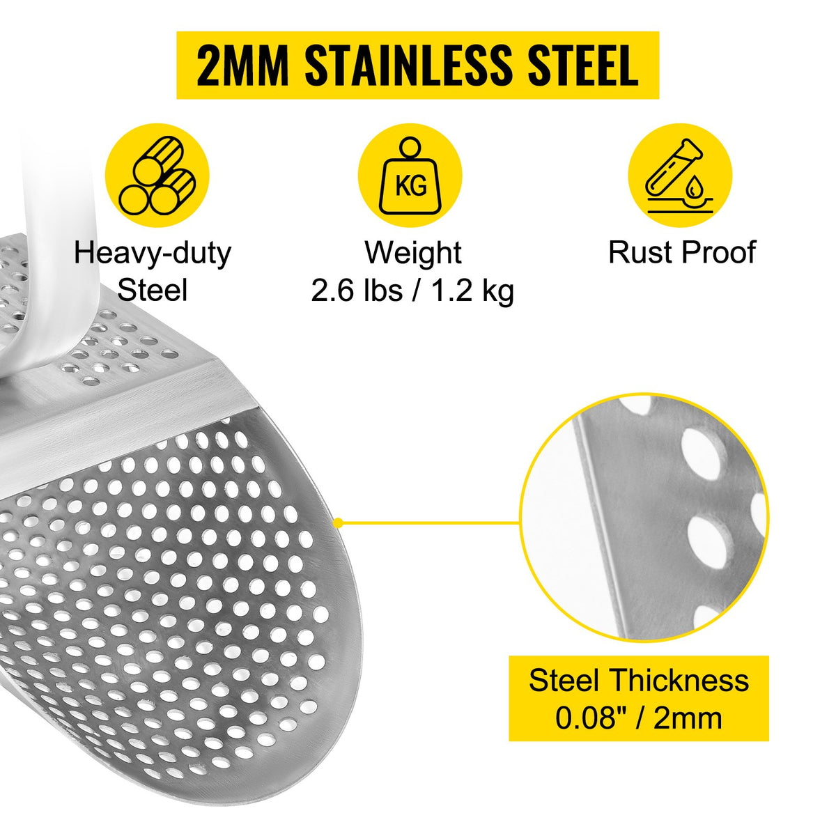 Metal Detector S& Scoop Stainless Steel 10mm Hole w/H&le for Treasure Hunting